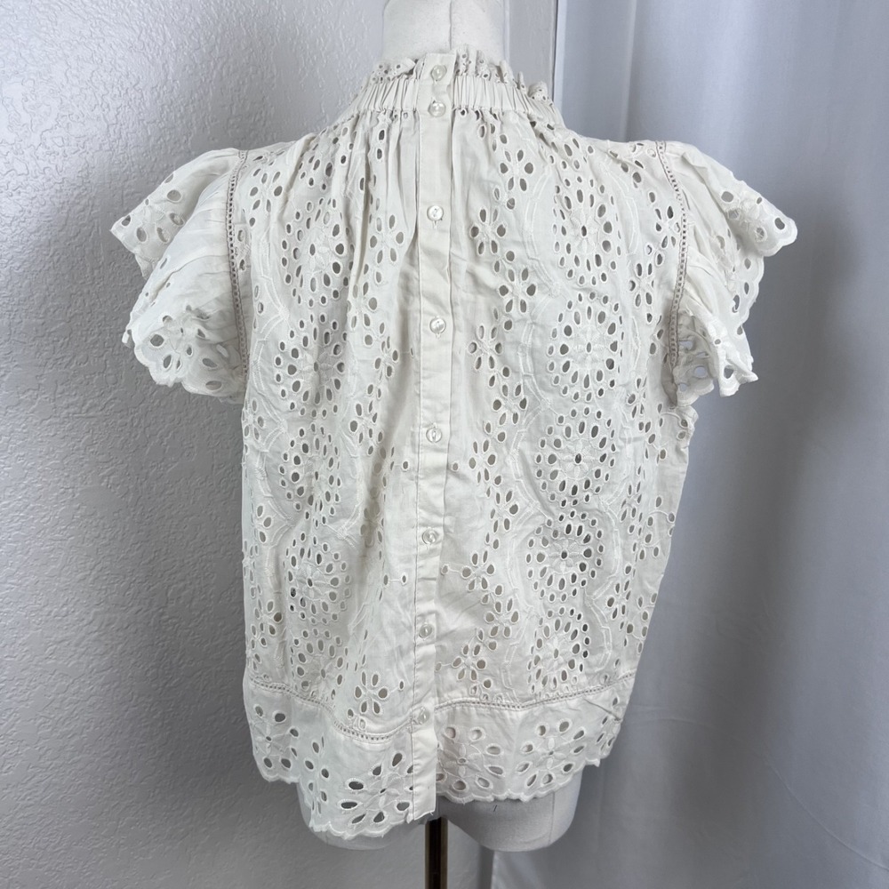 Jennifer Grace Top Womens Medium Ivory Eyelet Ruffle Sleeve Cottagecore Romantic - Picture 4 of 10